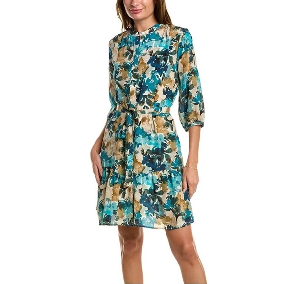 Tyler Boe Petra 100% Silk Floral 3/4 Sleeve Dress Sz 6 - Picture 1 of 16